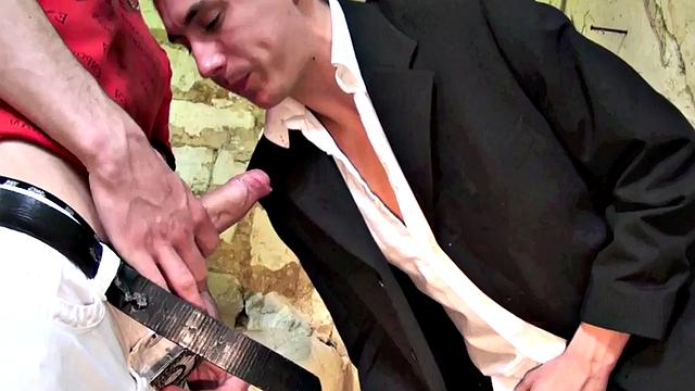 Suited amateur stud fucks bottom BF in abandoned place