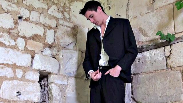 Suited amateur stud fucks bottom BF in abandoned place