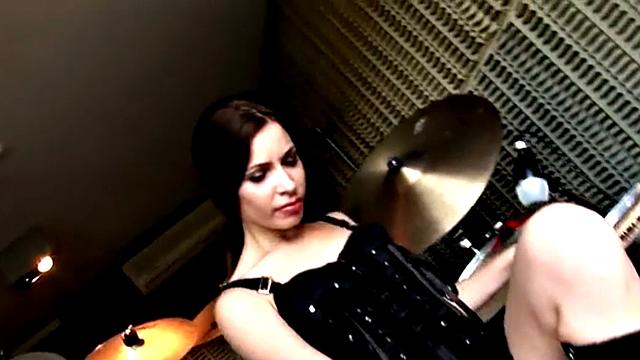 Lesbian Nina Drummer showcasing tits and pussy