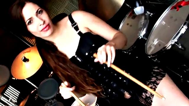 Lesbian Nina Drummer showcasing tits and pussy
