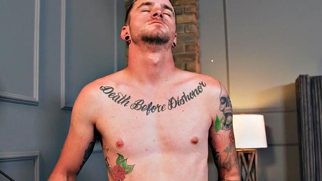 Skinny stud assfucked and mouthjizzed by inked person