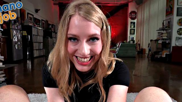 Petite 21yo blondie wanking cock in POV and pussy