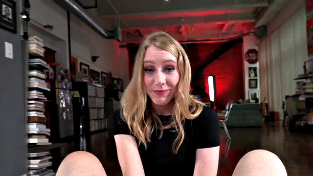 Petite 21yo blondie wanking cock in POV and pussy