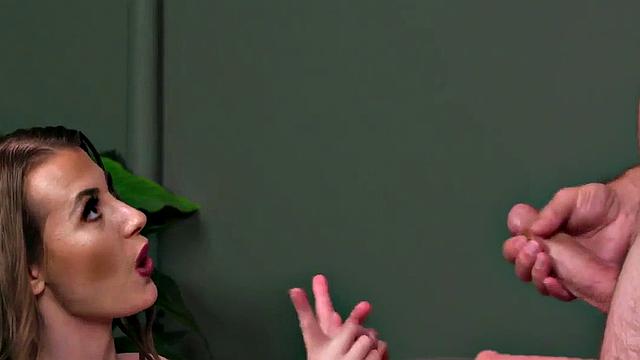 Voyeur babe in stockings seduces old man till he cums