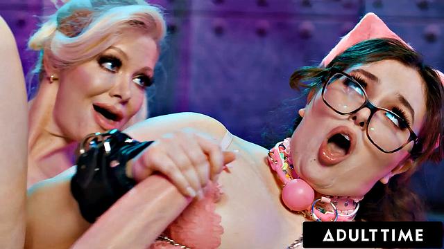 ADULT TIME - Leashed Futa Test Subject Leana Lovings Takes Scientist Serene Siren's Huge Dick