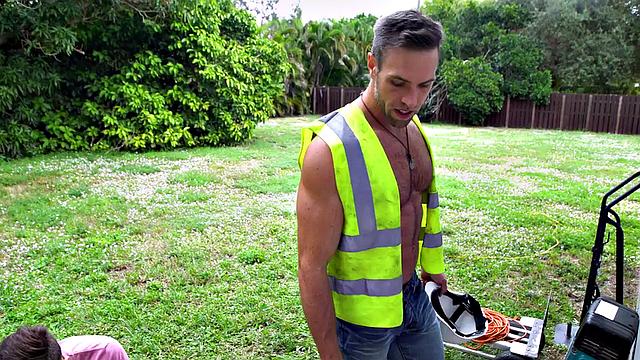 Watch this horny BWC hunk pound a nympho stud's ass in the living room