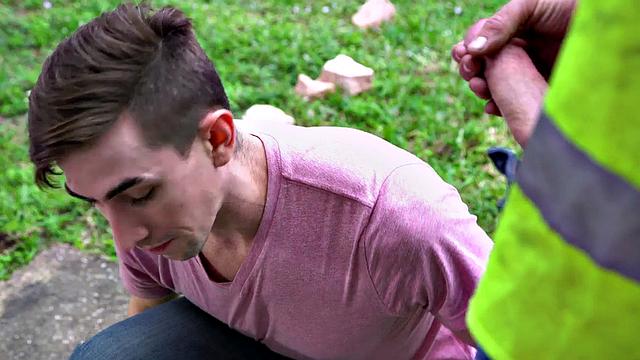 Watch this horny BWC hunk pound a nympho stud's ass in the living room