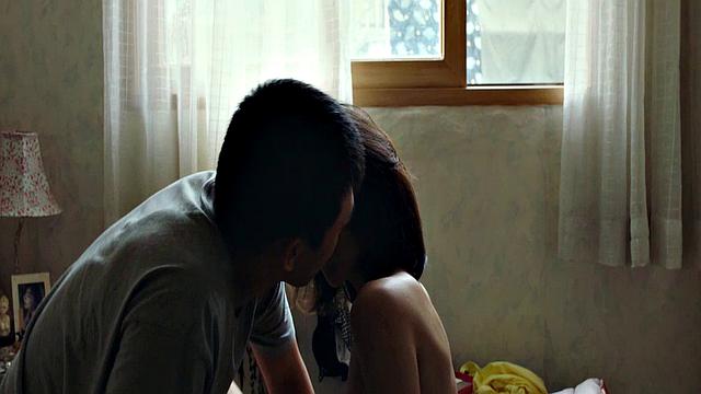 Brunette celebrity with small tits gives a steamy outdoor BJ in the bedroom