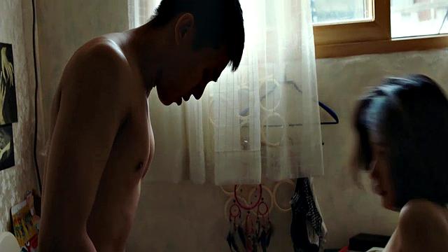 Brunette celebrity with small tits gives a steamy outdoor BJ in the bedroom