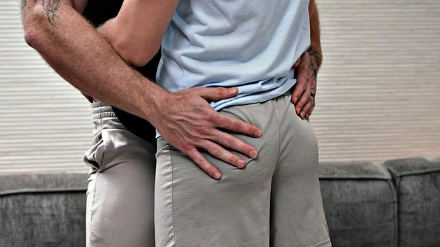 Nympho stud penetrates hunk in ass in missionary