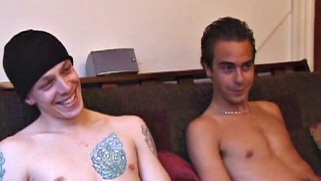 Shane is back and he's with Vincenzo, who's never done anything with another guy. After they both get naked, Vincenzo gets curious about his friend's cock and reaches over to grab it.