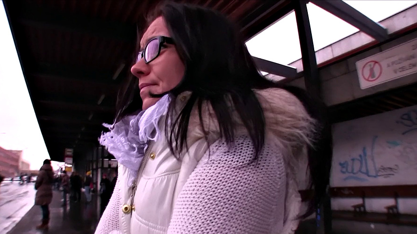 Lucky stranger gives stranger with glasses & small tits a ride on his thick rod