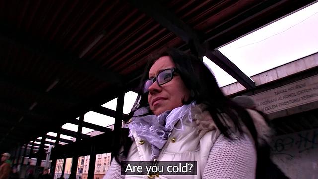 Lucky stranger gives stranger with glasses & small tits a ride on his thick rod