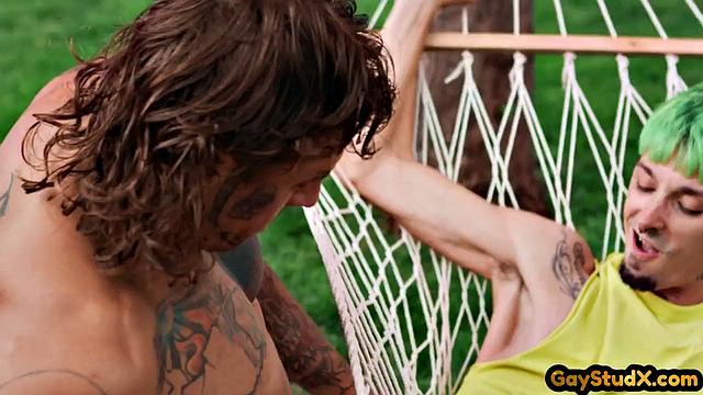 Horny cute twink deepthroating friend's dick