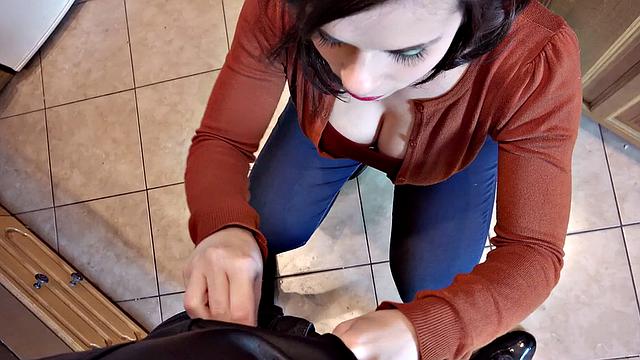 Brunette Spanish Student's Big Boobs in Kitchen: A Close-Up Look at Her Big Cock and Tattooed Pussy