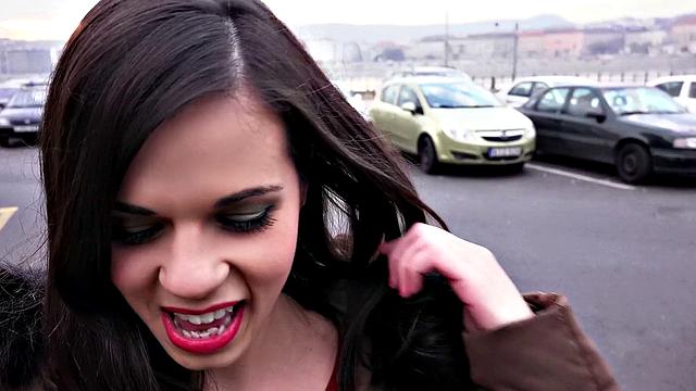 Brunette Spanish Student's Big Boobs in Kitchen: A Close-Up Look at Her Big Cock and Tattooed Pussy