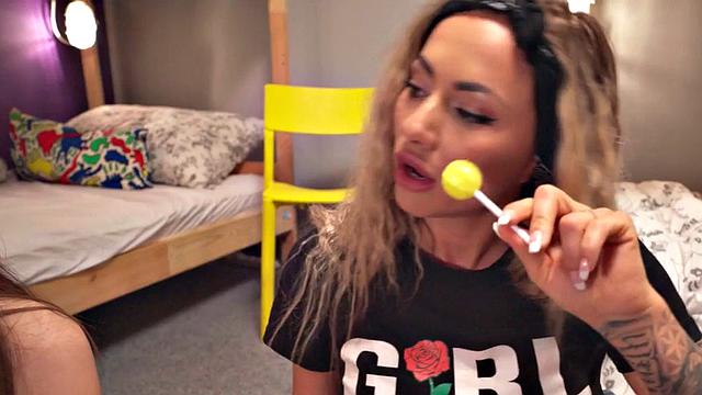 Petite dykes love fingering pussies in hostel in threesome