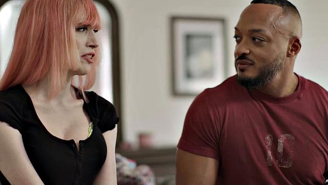 Big-titted tranny in stockings assfucked by black cock