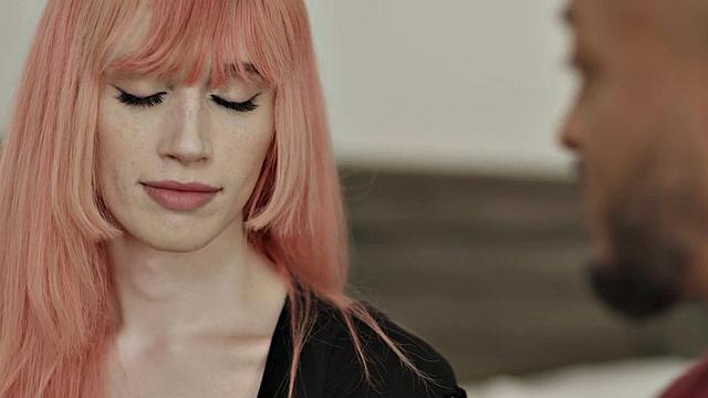 Big-titted tranny in stockings assfucked by black cock