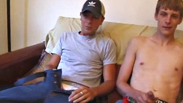 Vincenzo, Skylerr, and Shane snuggle on the sofa. Both Shane and Vincenzo turned on by dumping loads over Skylerr