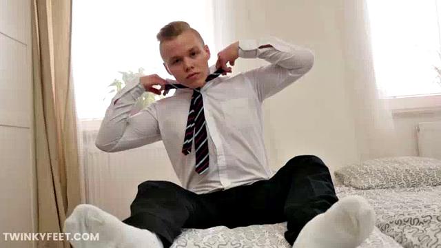 This buff young man has been boy watching at school all day, fantasizing about foot sex with his classmates. But he's too shy to approach them. So another day goes by where he returns home to have a foot fetish jerk off, alone.