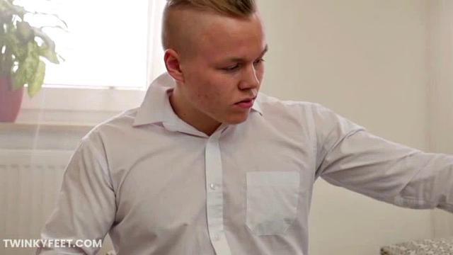 This buff young man has been boy watching at school all day, fantasizing about foot sex with his classmates. But he's too shy to approach them. So another day goes by where he returns home to have a foot fetish jerk off, alone.