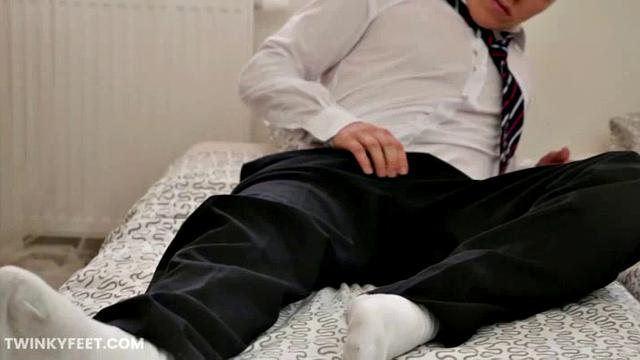 This buff young man has been boy watching at school all day, fantasizing about foot sex with his classmates. But he's too shy to approach them. So another day goes by where he returns home to have a foot fetish jerk off, alone.