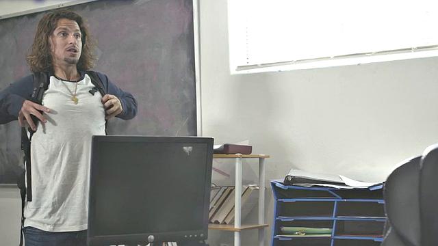 Greedy busty inked MILF fucked by student in classroom