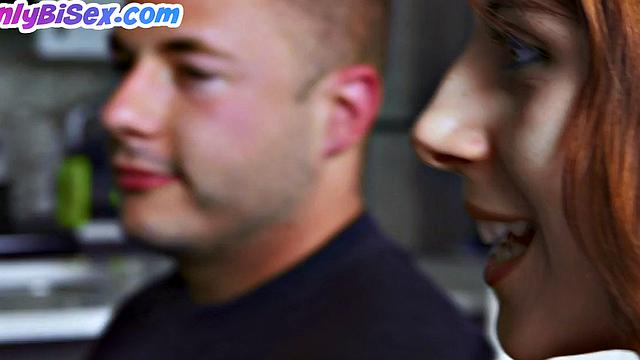 Amateur bisexual in 3some fuck