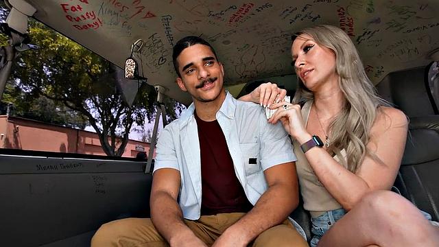 Straight amateur stud fucks tied-up guy in public outdoor van