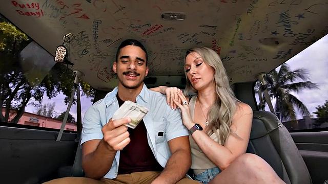 Straight amateur stud fucks tied-up guy in public outdoor van