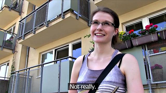 Hot glasses babe in public bathroom