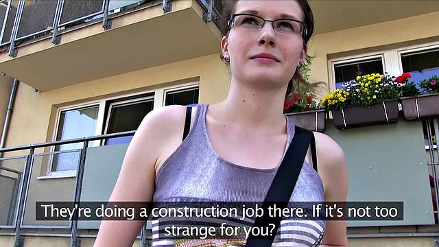 Hot glasses babe in public bathroom