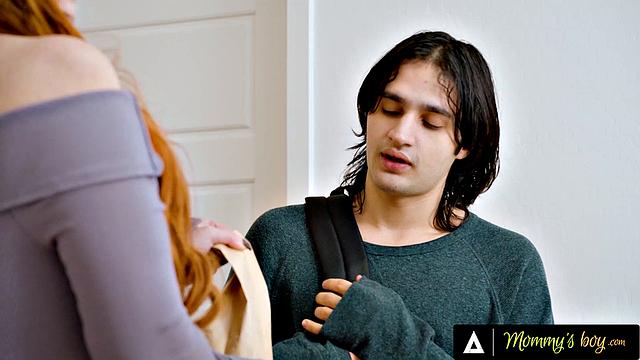 MOMMY'S BOY - Naturally Stacked Redhead Lauren Phillips Caught Doing Naked Yoga By Stepson