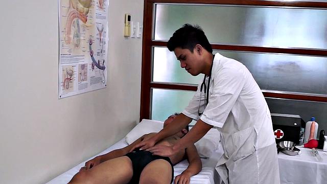 Asian enema twink toyed with dildo by doctor in infirmary