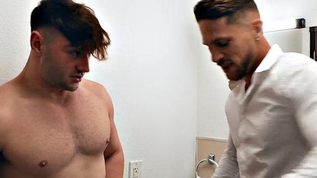 Office stud barebacked in ass and jizzed by colleague