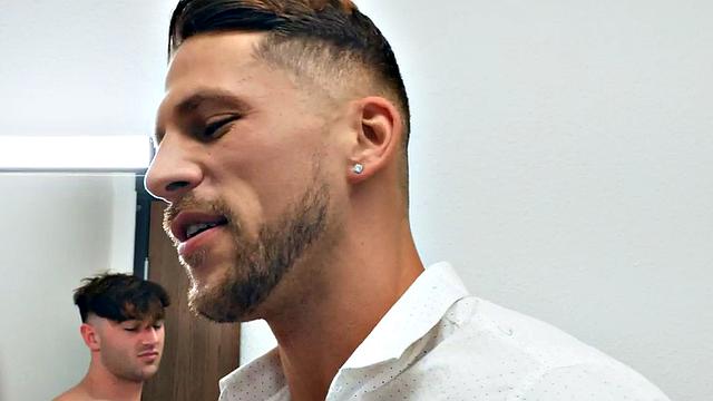 Office stud barebacked in ass and jizzed by colleague