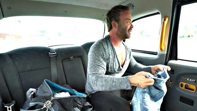 Deepthroating driver pleases lucky customer in back seat