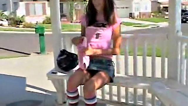 Skater teen masturbates on bench