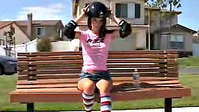 Skater teen masturbates on bench