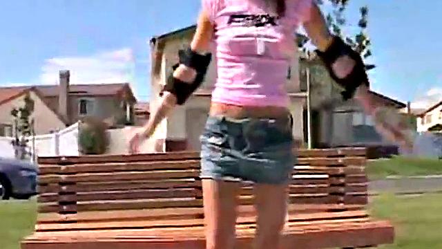 Skater teen masturbates on bench