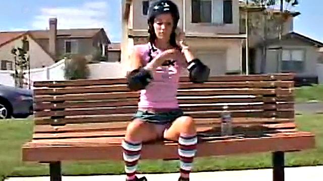 Skater teen masturbates on bench