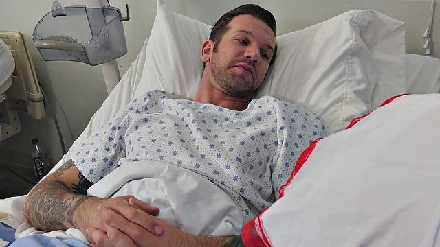 Busty trans nurse riding bareback during check up