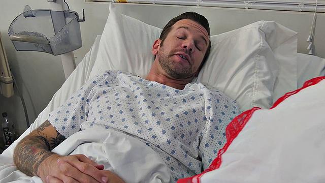 Busty trans nurse riding bareback during check up