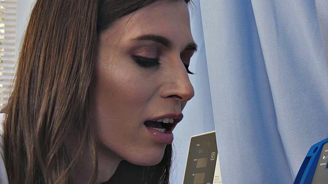 Busty trans nurse riding bareback during check up