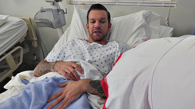 Busty trans nurse riding bareback during check up