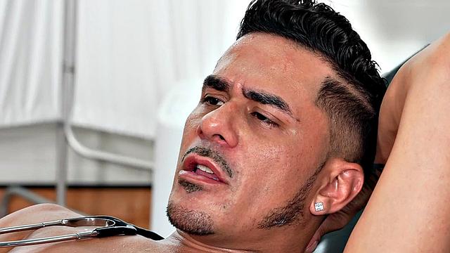 Muscled hunk bareback fucks doctor's asshole in infirmary