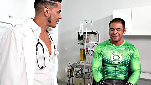 Muscled hunk bareback fucks doctor's asshole in infirmary