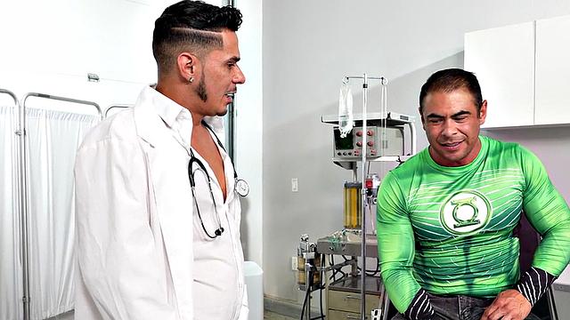 Muscled hunk bareback fucks doctor's asshole in infirmary