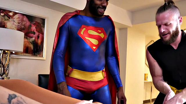 Bisex IR bosomy MILF in pantyhose in cosplay 3some